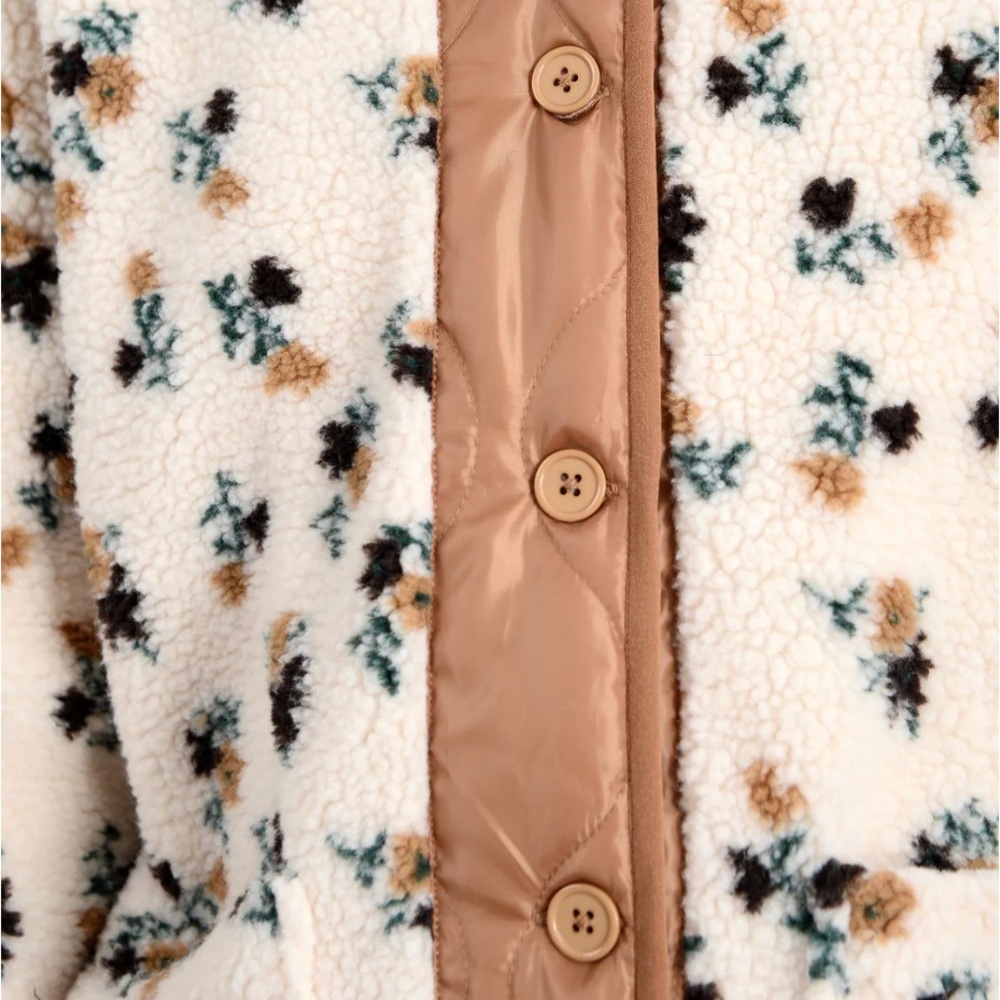 RD STYLE Sophia Sherpa Button Front Floral Cream & Tan Jacket Cottage Core Boho - Picture 10 of 14